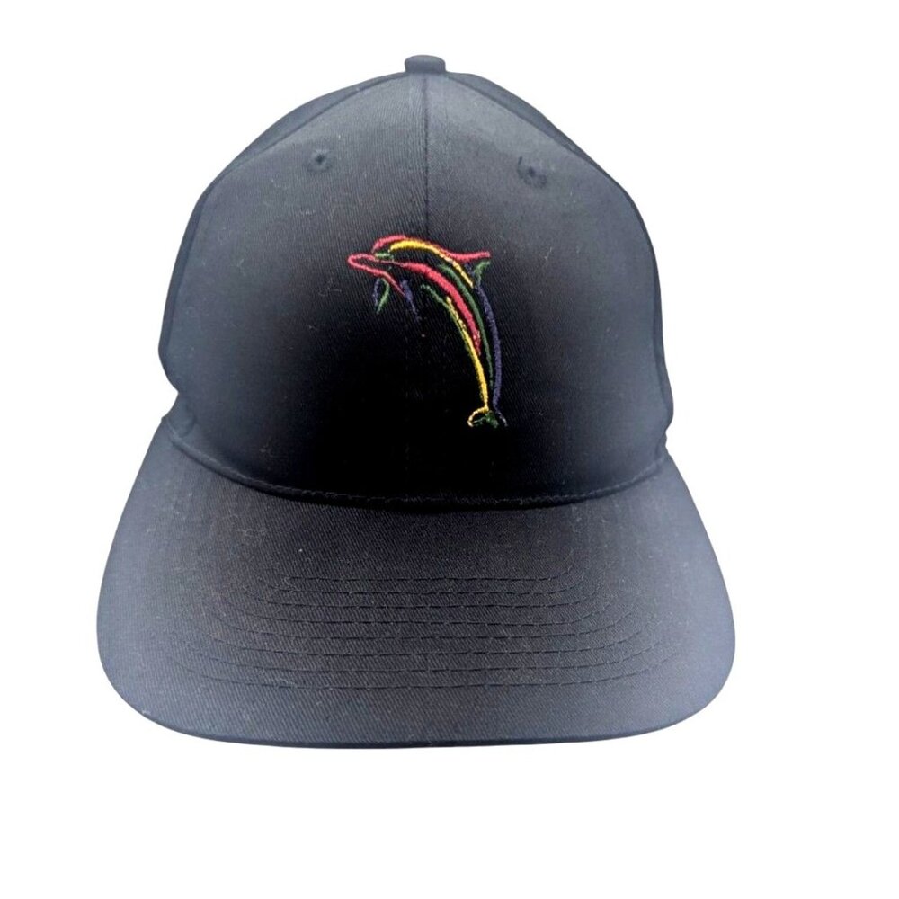 Black Snapback Hat With Embroidered Multicolor Dolphin Design Adjustable Fit